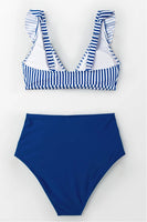 Bikini Bleu Rayé Et Taille Haute