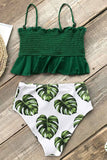 Smocked Green And Monstera High Waisted Bikini