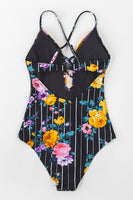 Maillot de bain une pièce décolleté plongeant imprimé floral noir