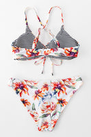 Floral And Striped Reversible Bikini