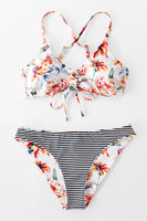 Floral And Striped Reversible Bikini