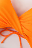 Orange Floral Lace-Up Halter One Piece Swimsuit