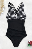 Black And White Gingham Ruched One Piece Swimsuit