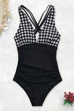 Black And White Gingham Ruched One Piece Swimsuit